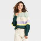 Women's Striped Crewneck Pullover Sweater - Universal Thread Green