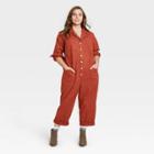 Women's Plus Size Long Sleeve Collared Boilersuit - Universal Thread Brown