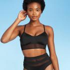Women's Mesh Longline Bralette Bikini Top - Shade & Shore Black D/dd Cup
