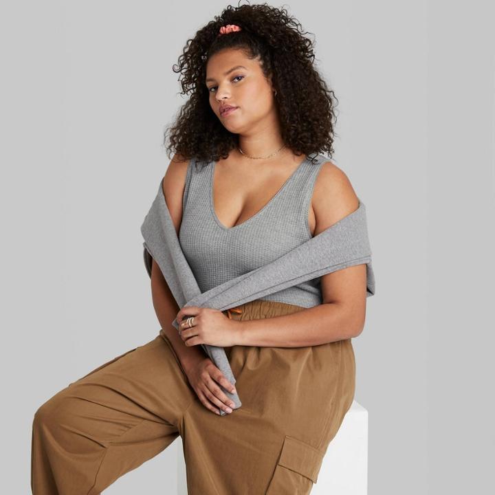 Women's Plus Size Waffle Tank Bodysuit - Wild Fable Heather Gray