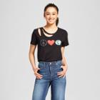 Women's Peace Love Earth Short Sleeve Graphic T-shirt - Modern Lux (juniors') Black