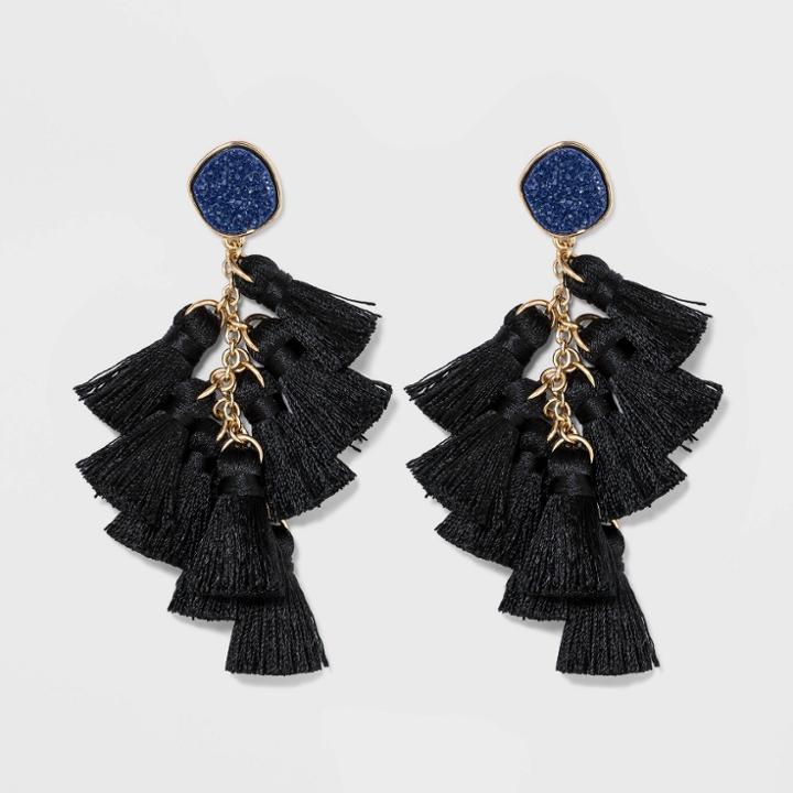 Sugarfix By Baublebar Tassel With Druzy Drop Earrings - Navy/black, Women's, Blue/black