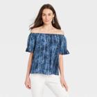Women's Tie-dye Short Sleeve Off The Shoulder Eyelet Top - Knox Rose Navy