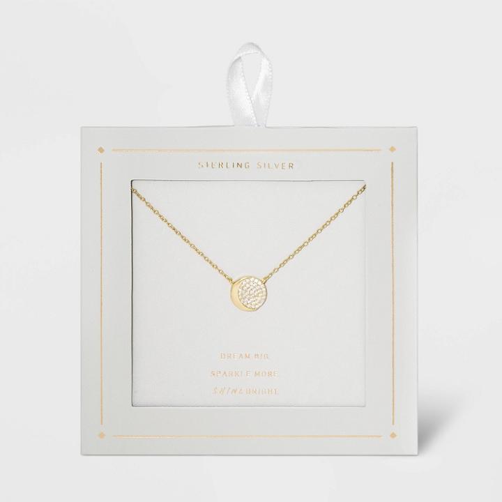 Distributed By Target Sterling Silver Half Moon Pave Cubic Zirconia Necklace - Gold, Gold/silver