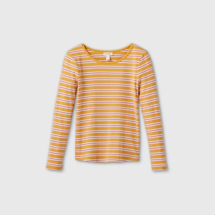 Girls' Long Sleeve Striped Ribbed T-shirt - Cat & Jack Yellow