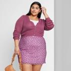 Women's Plus Size Cropped Button-front Cardigan - Wild Fable Dark Mauve