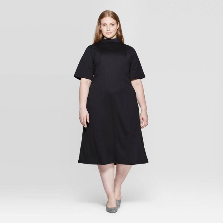 Women's Plus Size Elbow Sleeve Cowl Neck Midi Dress - Who What Wear Black