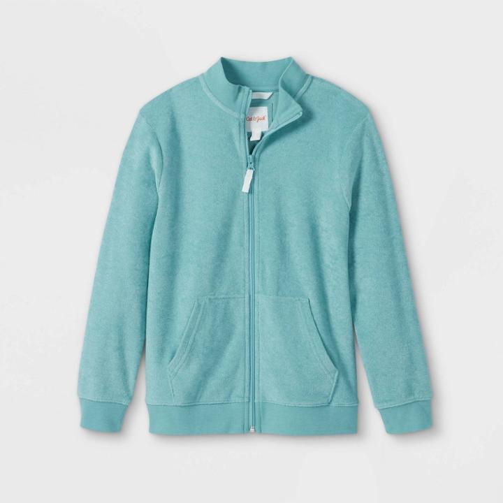 Boys' Loop Terry Full Zip Mock Neck Sweatshirt - Cat & Jack Green