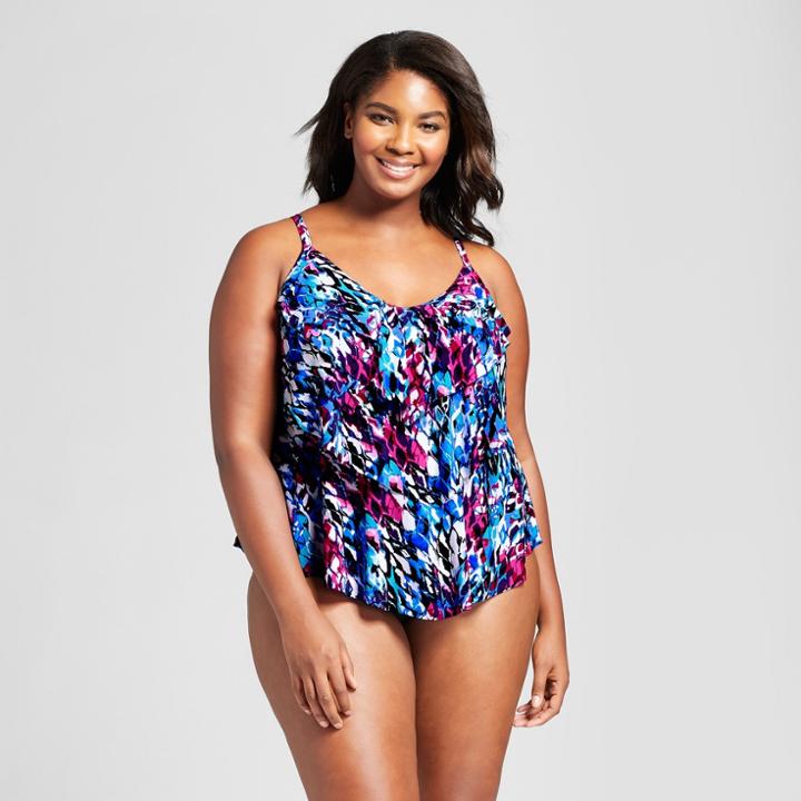 Women's Tiered Tankini Pink Animal - Aqua Green Pink Animal