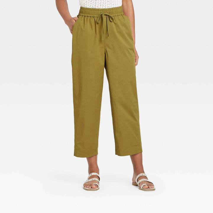 Women's High-rise Relaxed Fit Pull-on Ankle Pants - A New Day Olive Green