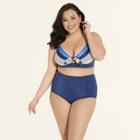 Women's Plus Size Slimming Control Tie Front Cut Out Bikini Top - Beach Betty By Miracle Brands Navy Stripe