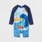 Toddler Boys' Dino Print Long Sleeve Rash Guard - Cat & Jack Blue