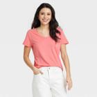 Women's Short Sleeve V-neck T-shirt - A New Day Pink