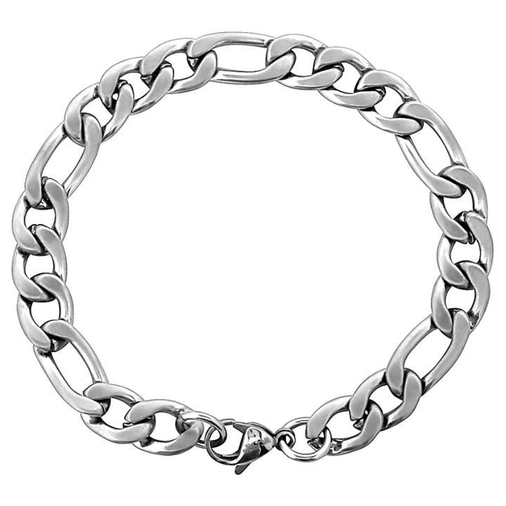 Men's West Coast Jewelry Stainless Steel Brushed Finish Figaro Chain Bracelet, Size: