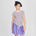 Girls' Tie Front Hearts Cap Sleeve Graphic Top - Cat & Jack Navy