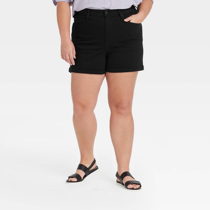 Women's Plus Size High-rise Midi Jean Shorts - Universal Thread Black