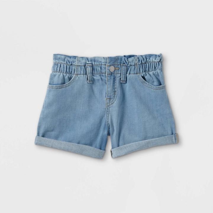Girls' High-rise Paper Bag Waist Shorts - Cat & Jack Medium Wash L Plus,