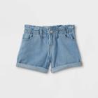 Girls' High-rise Paper Bag Waist Shorts - Cat & Jack Medium Wash L Plus,