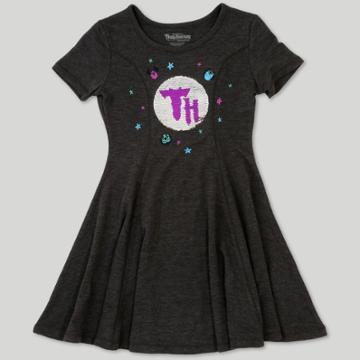 Girls' Trollhunters Reverse Sequin Skater Dress - Charcoal Gray