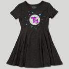 Girls' Trollhunters Reverse Sequin Skater Dress - Charcoal Gray