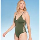 Women's Strappy Side One Piece Swimsuit - Shade & Shore Palm Green L, Women's,