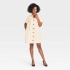 Women's Short Sleeve Button-up Trapeze Dress - Who What Wear Cream