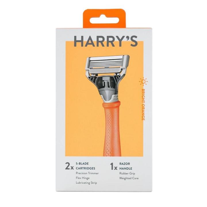 Harry's 5-blade Men's Razor  1 Razor Handle + 2 Razor Blade Refills  Bright Orange