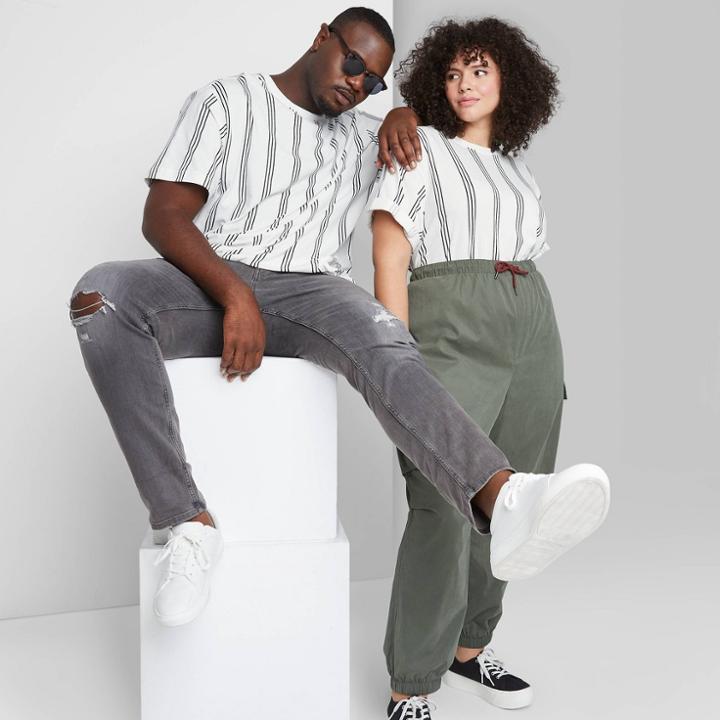 Adult Extended Size Striped Regular Fit Crewneck Long Sleeve T-shirt - Original Use True White/stripe