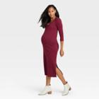 The Nines By Hatch 3/4 Sleeve Ribbed Jersey Maternity Dress Wine Red