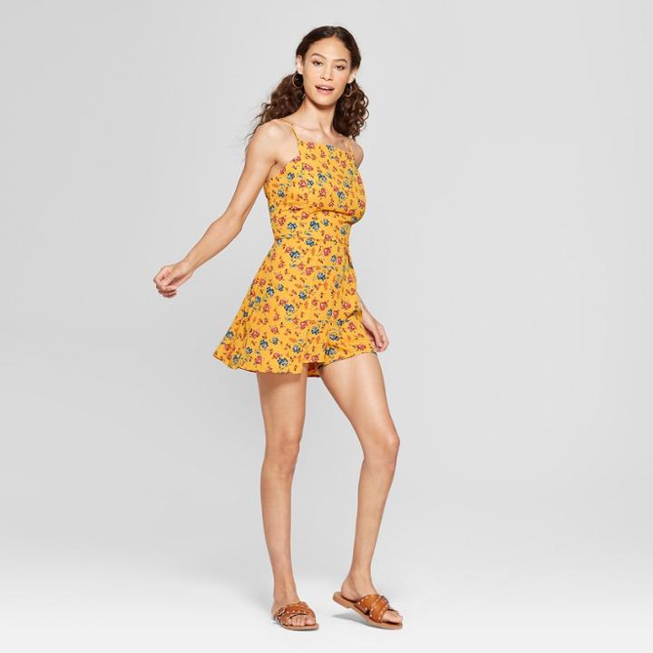 Women's Floral Print Strappy Walkthrough Romper - Xhilaration Yellow