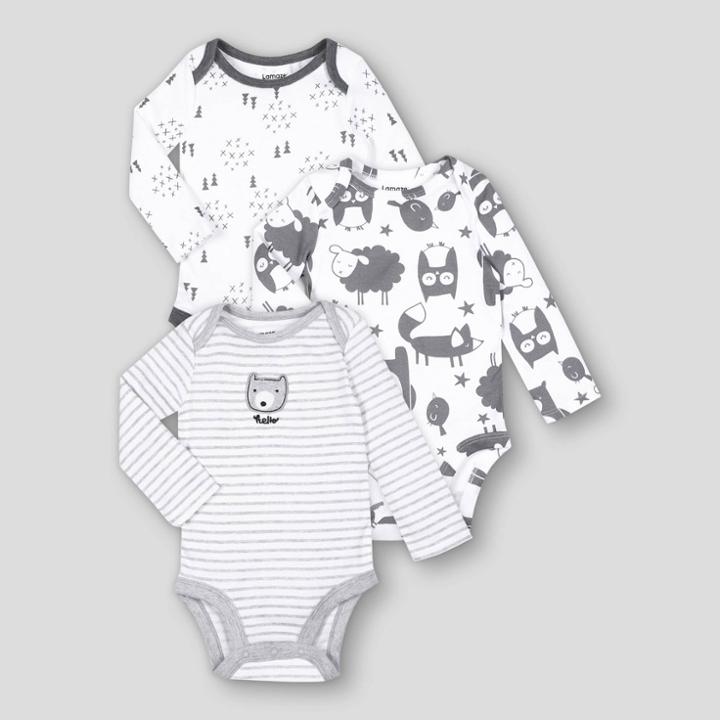 Lamaze Baby Boys' 3pk Organic Bear Long Sleeve Bodysuit - Gray/white