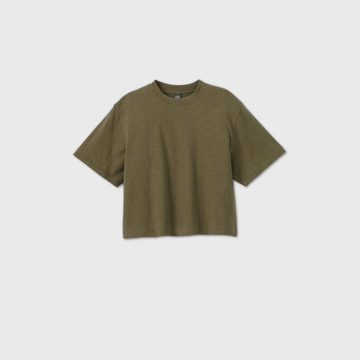 Women's Short Sleeve Rolled Cuff Boxy T-shirt - Wild Fable Olive Green Xs, Green Green