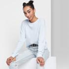 Women's Long Sleeve Boxy Waffle Knit T-shirt - Wild Fable Blue