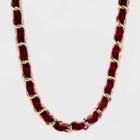 Chain With Woven Velvet Ribbon Statement Necklace - A New Day Burgundy, Red