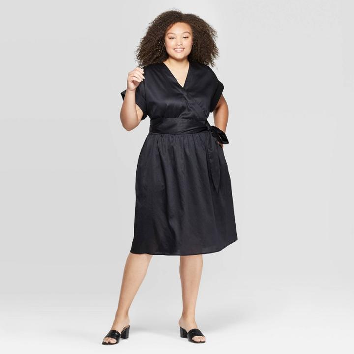 Women's Plus Size Short Sleeve V-neck Wrap Dress - Who What Wear Black