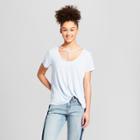 Women's Short Sleeve Drapey T-shirt With Neck Detail - Mossimo Supply Co. Blue