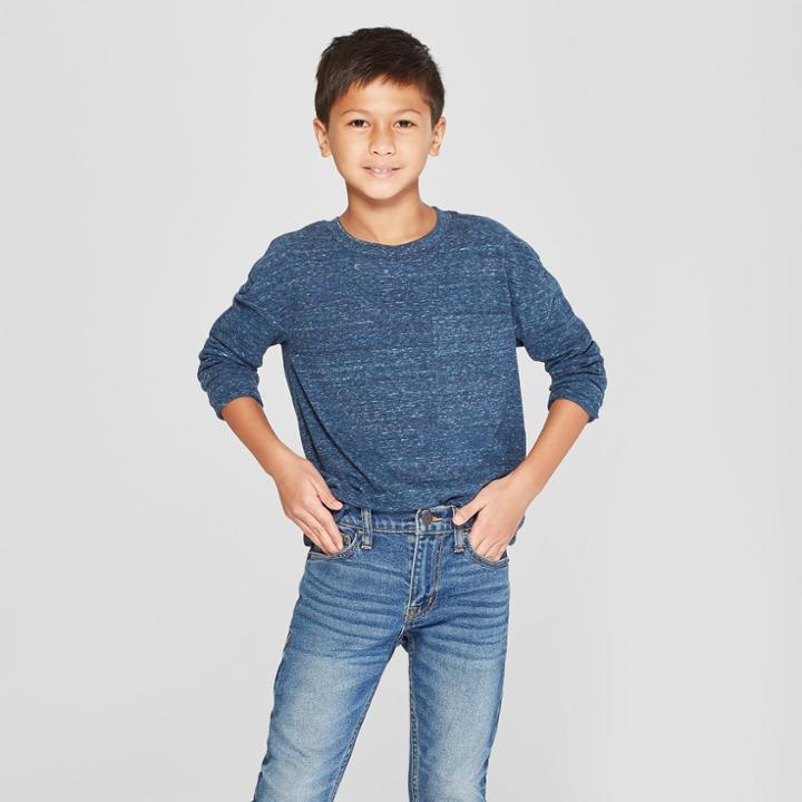 Boys' Long Sleeve Heathered T-shirt - Cat & Jack Navy (blue)