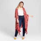 Women's Plus Size Floral Print Kimono With Tassels - Xhilaration Red