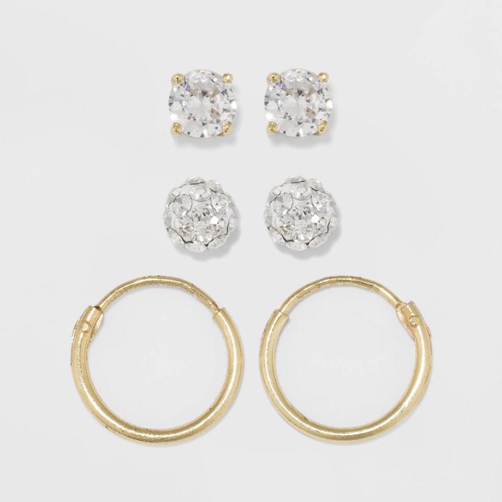 Gold Over Sterling Silver Earring Set 3ct - A New Day Clear