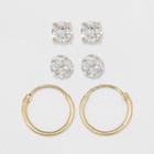 Gold Over Sterling Silver Earring Set 3ct - A New Day Clear