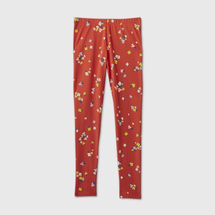 Girls' Floral Leggings - Cat & Jack Rust