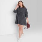 Women's Plus Size Long Sleeve Sweatshirt Dress - Wild Fable Washed Black