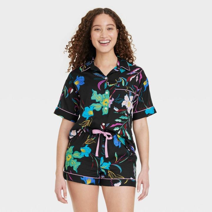 Women's Simply Cool Short Sleeve Notch Collar Top - Stars Above Black