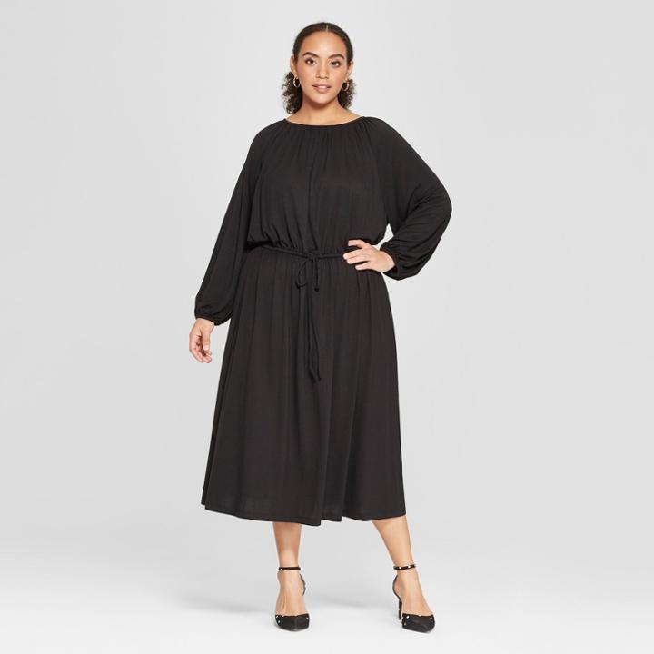 Women's Plus Size Long Sleeve Maxi Knit Dress - Who What Wear Black X
