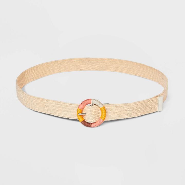 Women's Plus Size Raffia Wrapped Centerbar Belt - Ava & Viv Natural