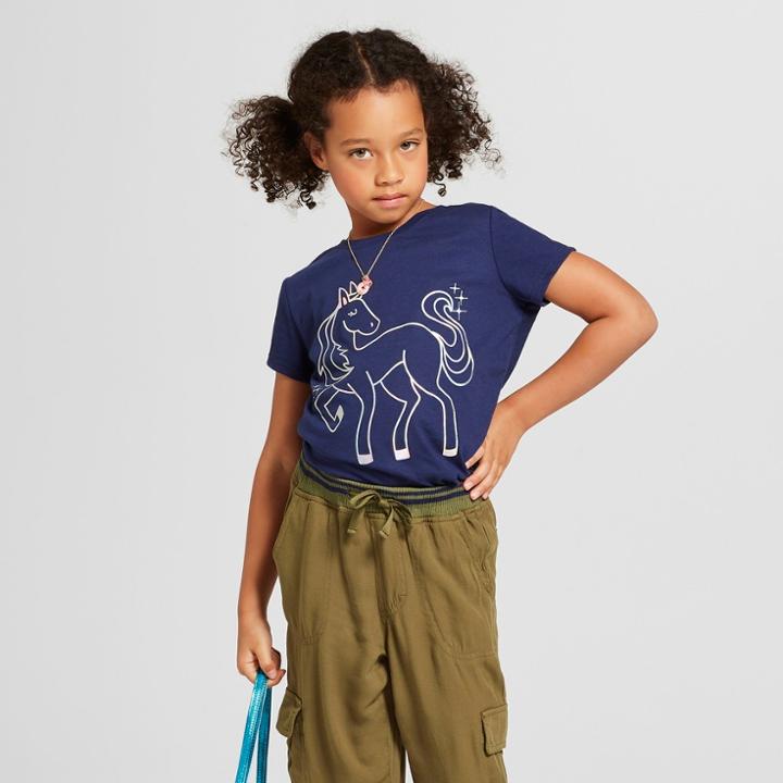 Girls' Short Sleeve Horse Graphic T-shirt - Cat & Jack Navy