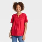 Women's Short Sleeve Eyelet Shirt - Knox Rose Red