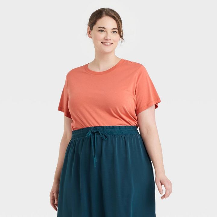 Women's Plus Size Short Sleeve Slim Fit T-shirt - A New Day Orange