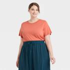 Women's Plus Size Short Sleeve Slim Fit T-shirt - A New Day Orange