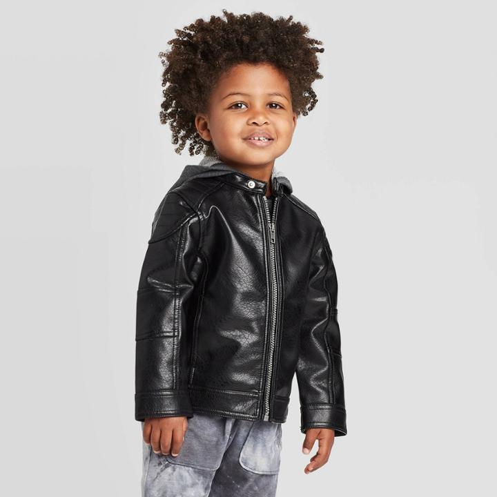 Toddler Boys' Moto Jacket With Hoodie - Art Class Black 12m, Toddler Boy's